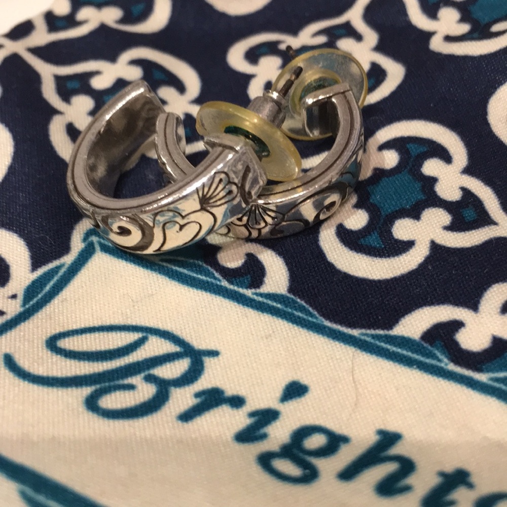 Brighton Silver Post Hoop Earrings Engraved